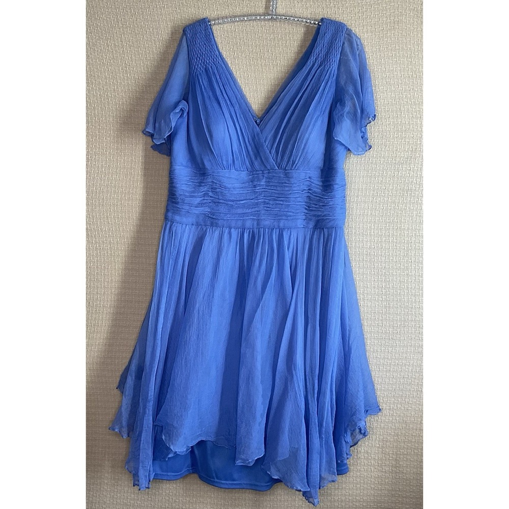 JC Collections Blue 100% Silk Chiffon Mini‎ Dress Women's Size 16 Wedding Party - Picture 6 of 15